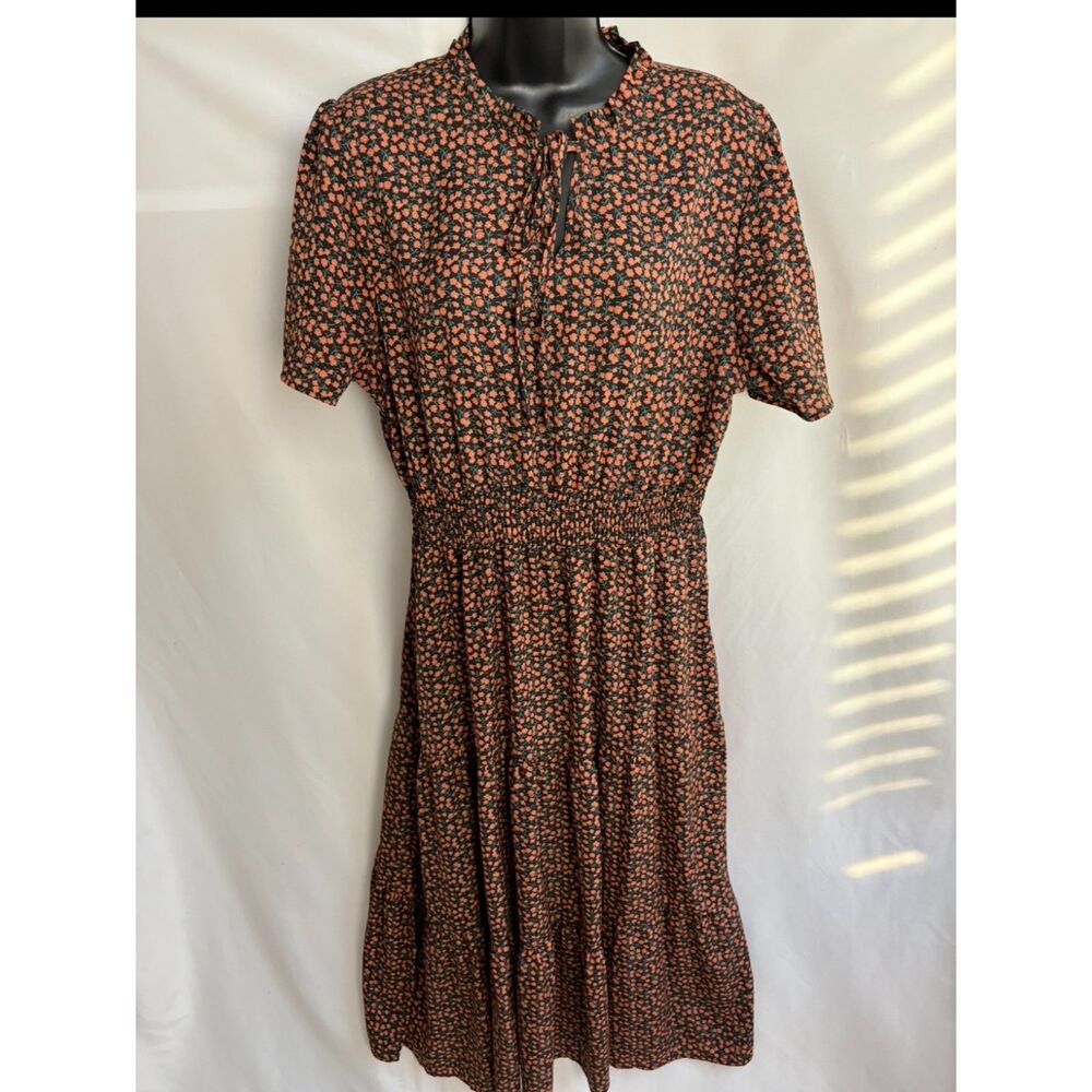 Shein Floral Midi Dress Ruffle Hem Size XL Cottagecore Prairie Red Orange Cute